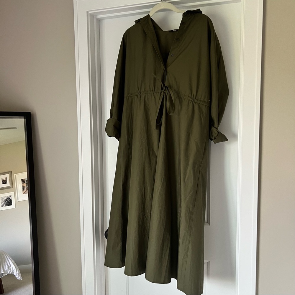 Uniqlo Olive Green Shirtdress with Cinch Waist